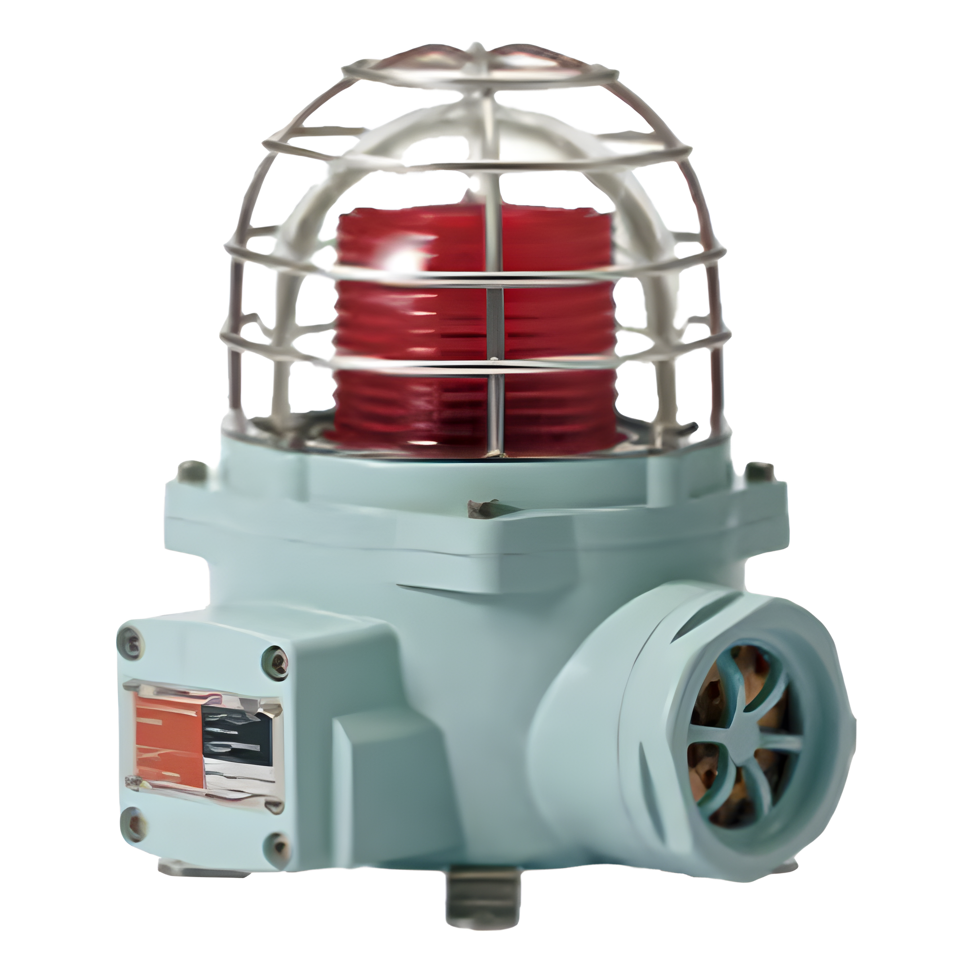 Señal Luminosa Giratoria Antiexplosión con Sirena / LED o Bombilla / Certificación ATEX IECEx / IP66 / Temperatura -40°C a +60°C / Zona 1 y 2 / Modelo SNESL-24-R-ATEX