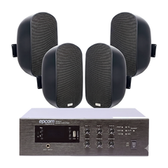 KIT de Amplificador de 240W para Escritorio | 4 Altavoces de Pared color Negro 3W - 50W | Sistema 70/100V