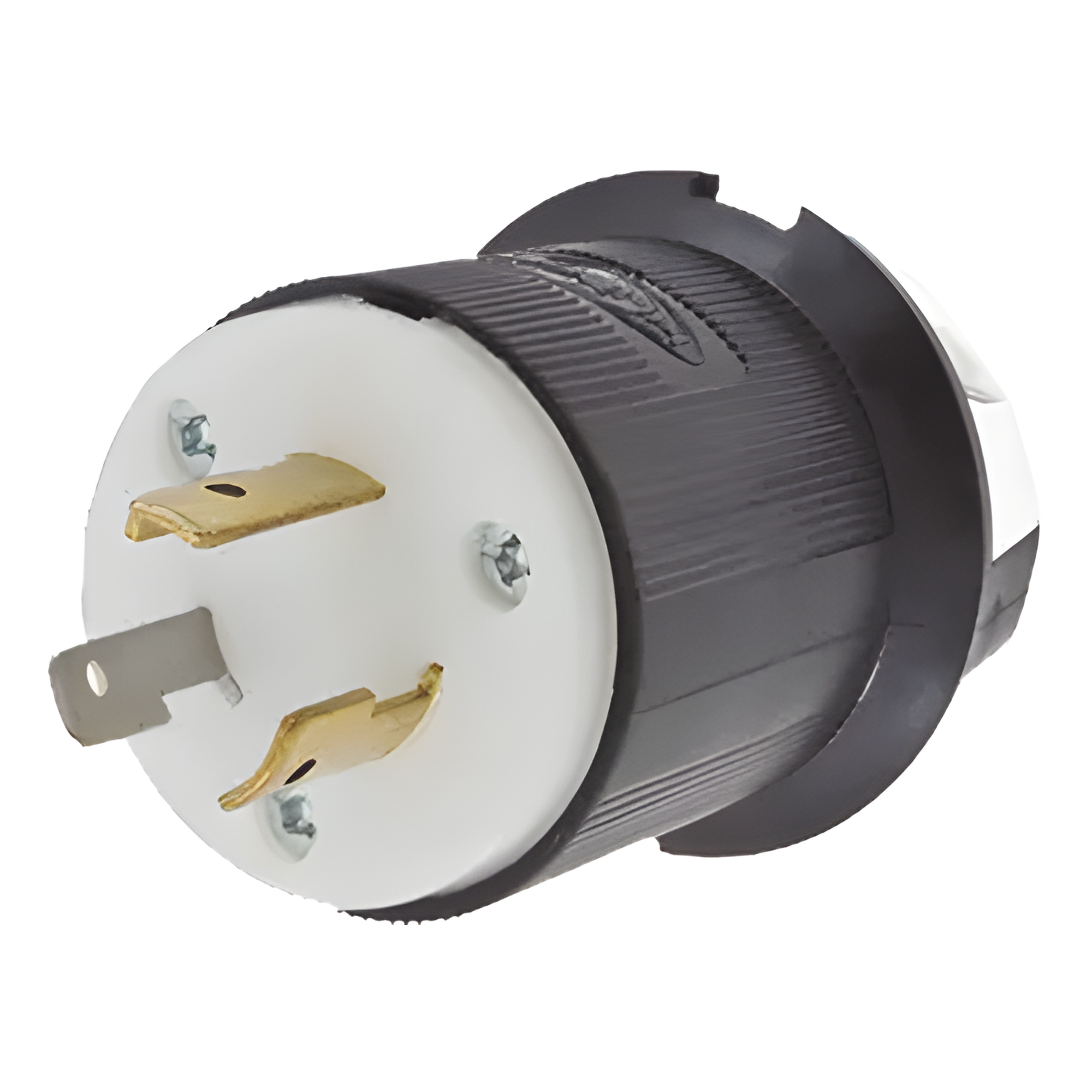 Clavija Industrial con Bloqueo de Media Vuelta / 20 A 125 V CA / 2 Polos 3 Hilos / Color Blanco y Negro / Nema L5-20P.