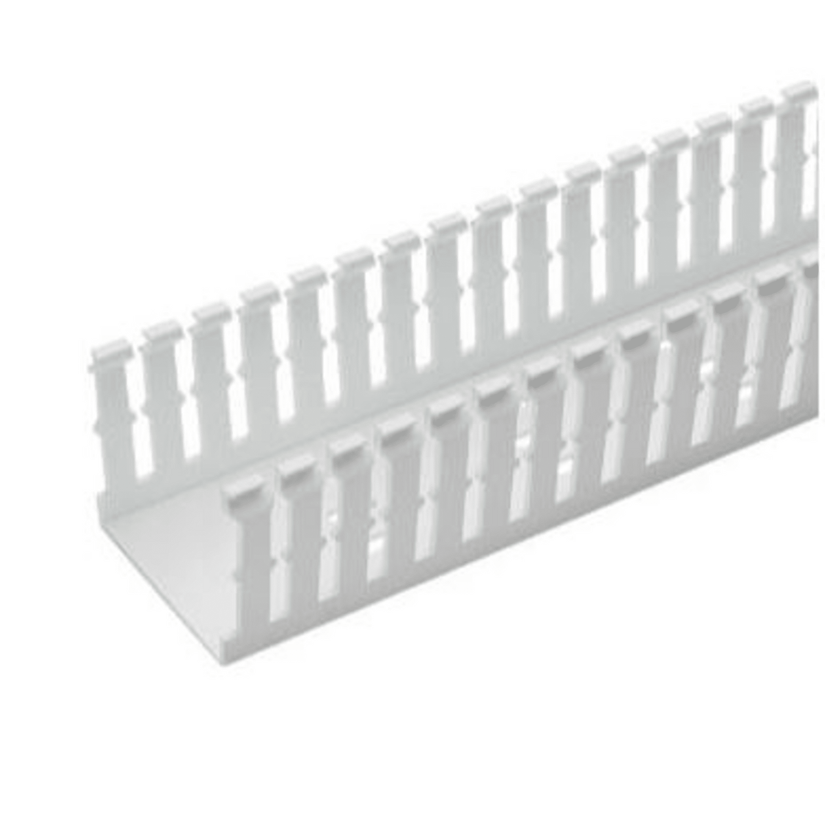 Canaleta Ranurada Angosta de PVC Sin tapa, Tipo F, 57.2 mm de Ancho, 79.8 mm de Alto y 1.8 m de Largo, Color Blanco