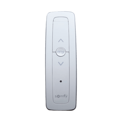 Control remoto 1 canal para motores de persiana Somfy con señal inalámbrica, instrucciones: sube, baja y detener, con posición favorita programada.