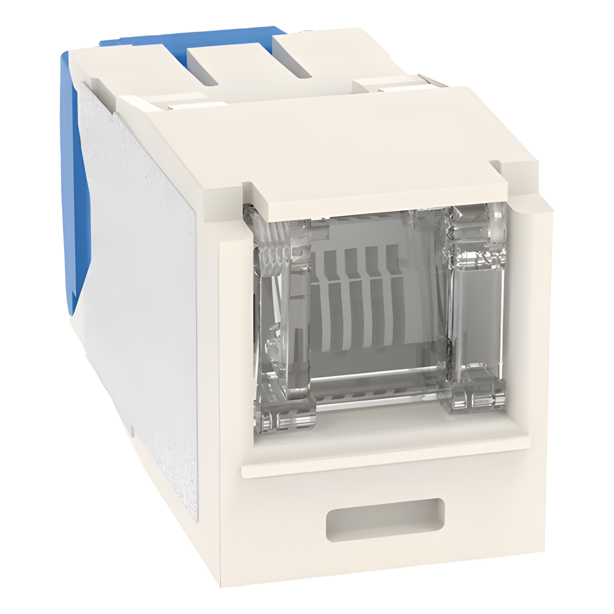 Conector Jack RJ45 Estilo TG con Ventana, Mini-Com, Categoría 6A, de 8 Posiciones y 8 Cables, Color Blanco