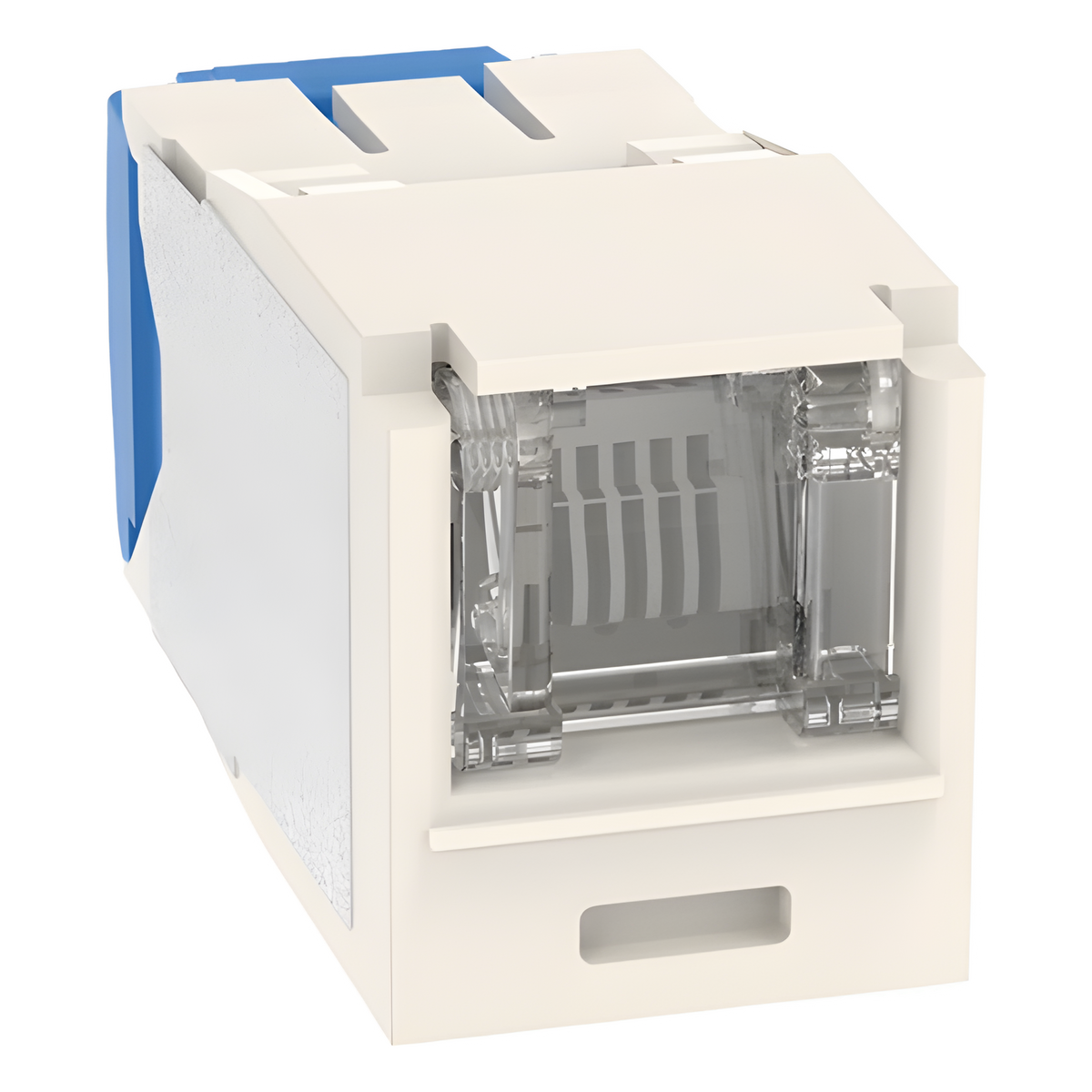 Conector Jack RJ45 Estilo TG con Ventana, Mini-Com, Categoría 6A, de 8 Posiciones y 8 Cables, Color Blanco