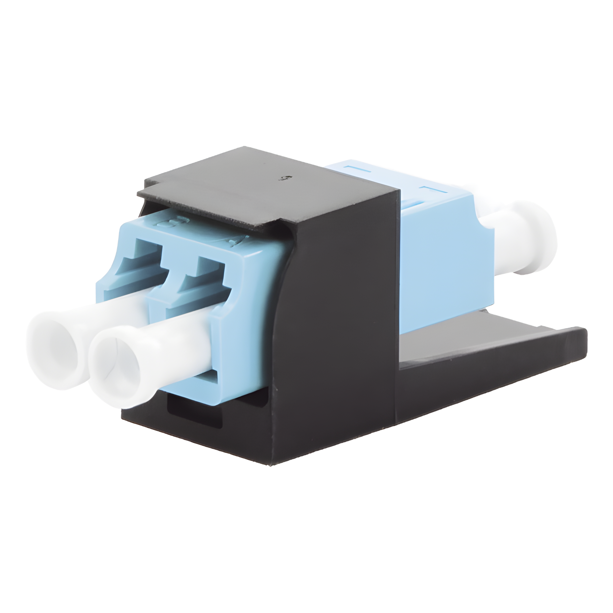 Módulo Acoplador LC Duplex, para Fibra Óptica Multimodo OM3/OM4, Tipo Mini-Com, Color Aqua