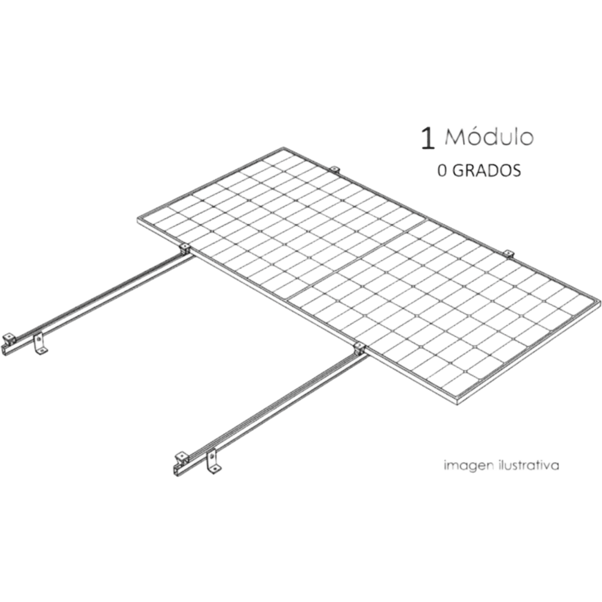 Kit Basel Sistema de Montaje Fotovoltaico Para 1 Módulo a 0° / Velocidad de Viento 170 km/h / Módulo 2.382 m x 1.134 m (7.81 ft x 3.72 ft) / Potencia 645 W