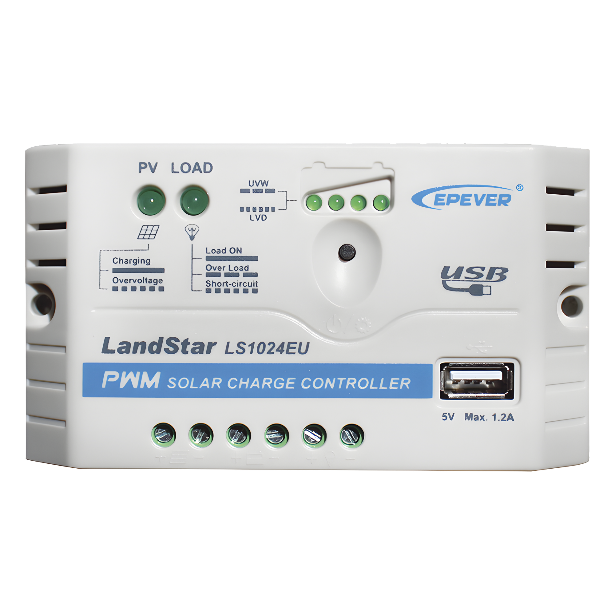 Controlador Solar PWM / 10A / 12/24V / Puerto USB / Indicadores LED / Tierra Positivo Común