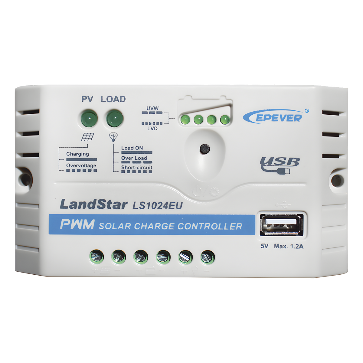 Controlador Solar PWM / 10A / 12/24V / Puerto USB / Indicadores LED / Tierra Positivo Común