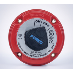 Interruptor de Desconexión de Batería Marina PERKO 9601 / 250A Continuos 360A Intermitentes / 6-32 VCC / Encendido Protegido / Desconexión de Alternador / Seguridad con Llave