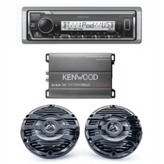 Kit de estéreo con Bluetooth KMR-M332BT | Amplificador KAC-M1814  | más Par de bocinas KFC-1653MRB
