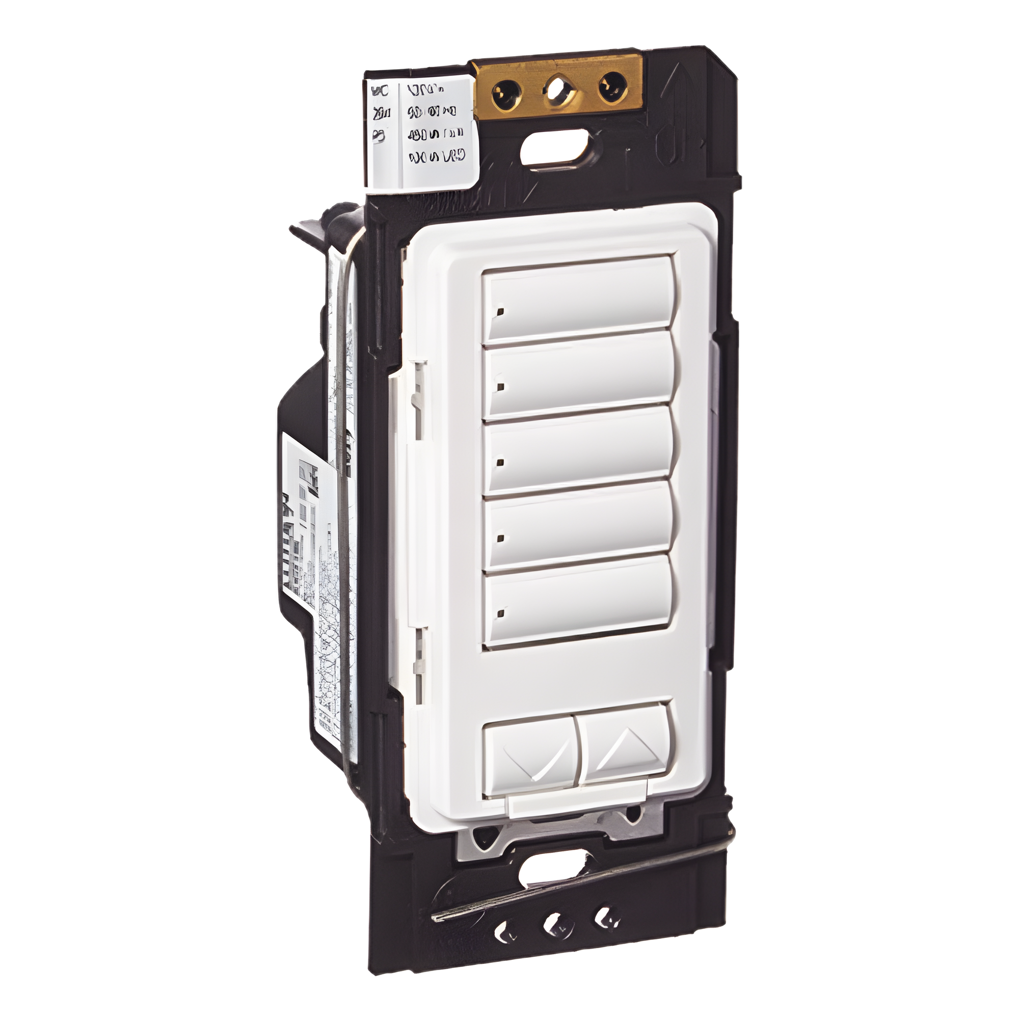 Botonera híbrida de 5 botones con atenuador de 450 W integrado, inalámbrica RF, sistema RadioRA 2