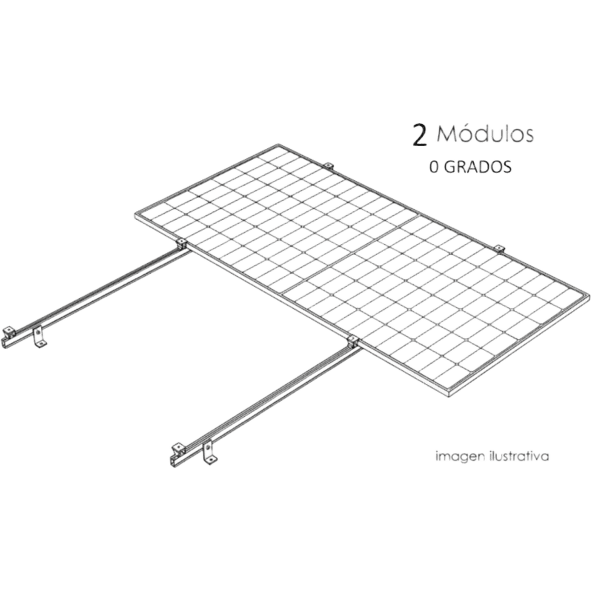 Kit Basel Sistema de Montaje Fotovoltaico Para 2 Módulos a 0° / Velocidad de Viento 170 km/h / Módulo 2.382 m x 1.134 m (7.81 ft x 3.72 ft) / Potencia 645 W
