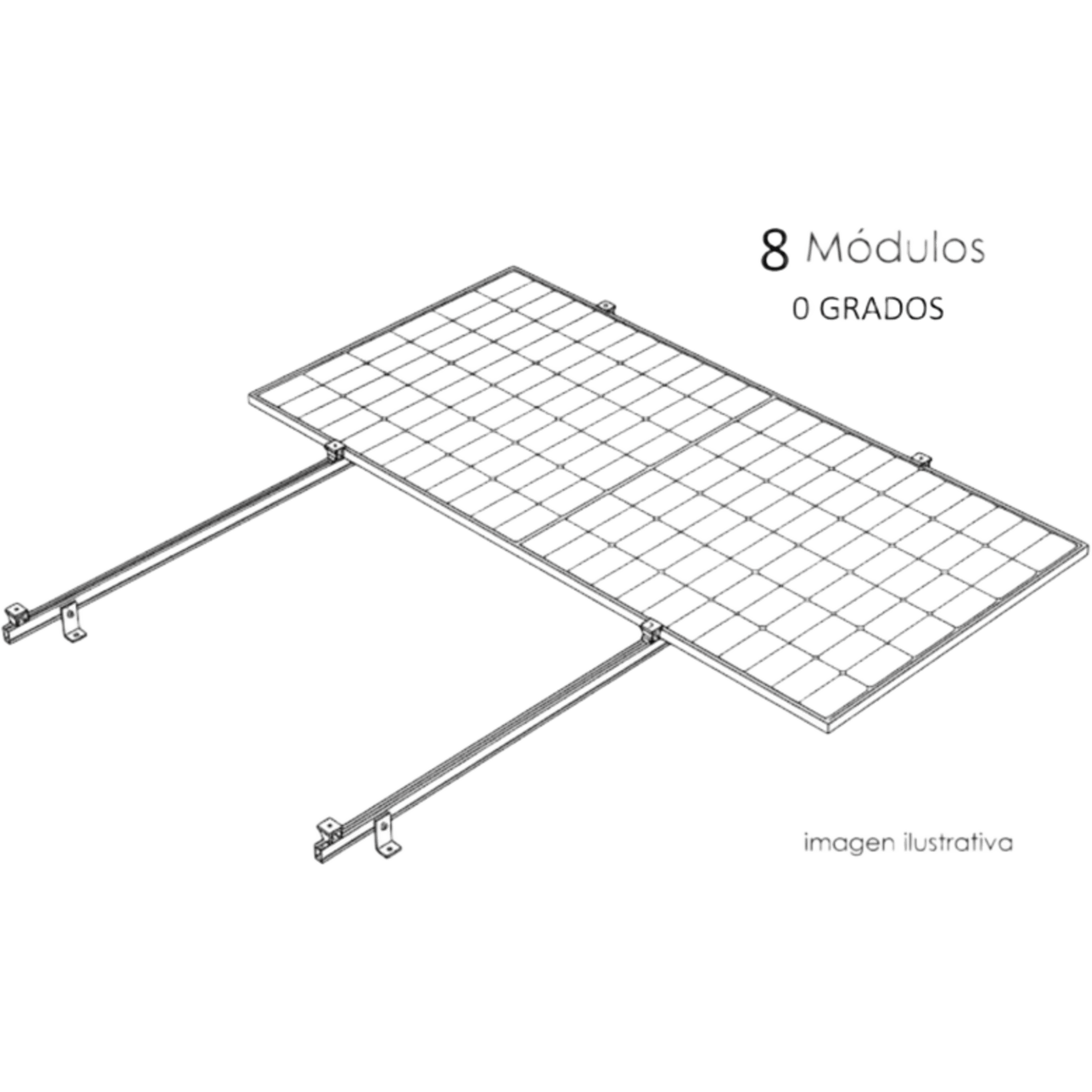 Kit Basel Sistema de Montaje Fotovoltaico Para 8 Módulos a 0° / Velocidad de Viento 170 km/h / Módulo 2.382 m x 1.134 m (7.81 ft x 3.72 ft) / Potencia 645 W