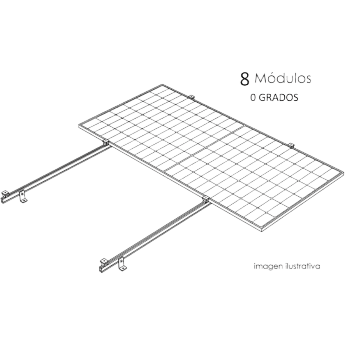 Kit Basel Sistema de Montaje Fotovoltaico Para 8 Módulos a 0° / Velocidad de Viento 170 km/h / Módulo 2.382 m x 1.134 m (7.81 ft x 3.72 ft) / Potencia 645 W