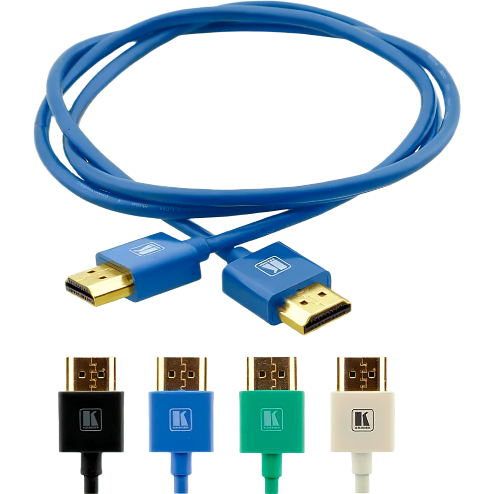 Cable HDMI Ultra Delgado Alta Velocidad con Ethernet | 4K@60Hz (4:4:4) | 18Gbps | Conector HDMI Delgado 16 mm (0.63 in) | Radio de Curvatura 36 mm (1.42 in) | Triple Blindaje | Conectores Chapados en Oro 24K | 1.8 m | Azul