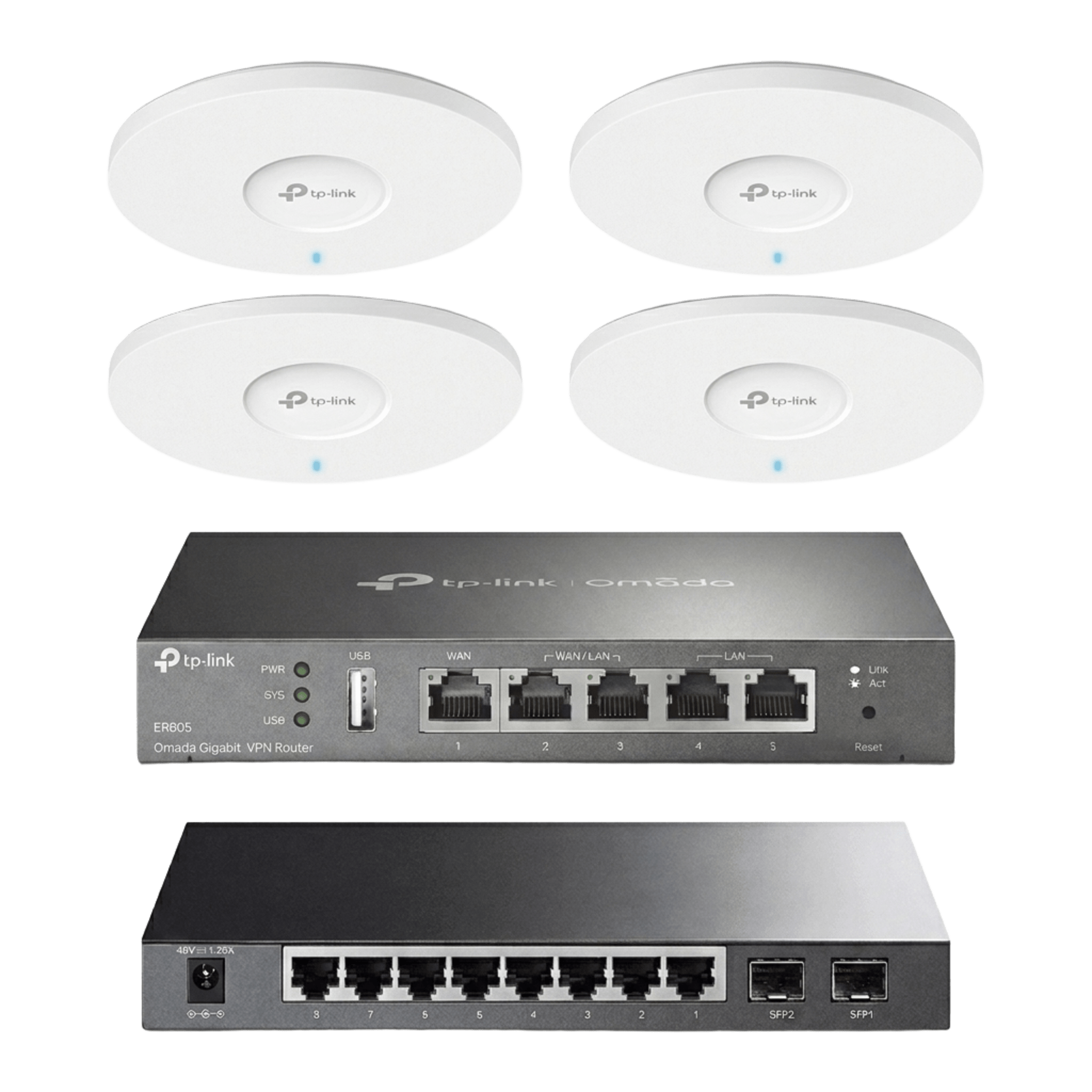 Kit de Iniciación en redes OMADA / 1 Router / 1 Switch TL-SG2210P / 4 Punto de Acceso EAP613