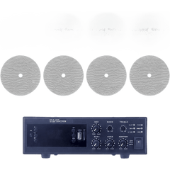 KIT de Amplificador de 120W para Escritorio | 4 Altavoces de Techo de 6" | 20W | Sistema 70/100V