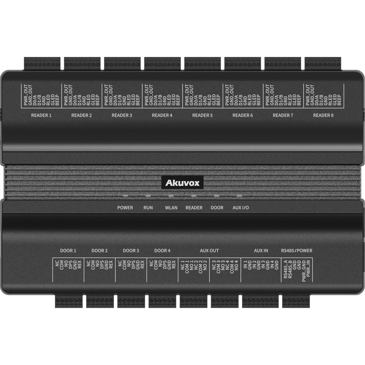 Controlador de Acceso 4 Puertas / Linux / 100,000 Usuarios y 500,000 Tarjetas / 200,000 Registros / RS485 Wiegand OSDP / TCP-IP / PoE IEEE802.3at / WiFi 2.4GHz y 5GHz / LTE Opcional / 8 Relés / 8 Puertos Wiegand-RS485 / 12 Entradas / 8 Salidas / Mo