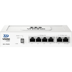 Switch no administrable PoE / Con 4 puertos 10/100 Mbps PoE af/at / 2 Puertos Uplink 10/100 MBPS / Presupuesto 45 W / PoE hasta 250 metros