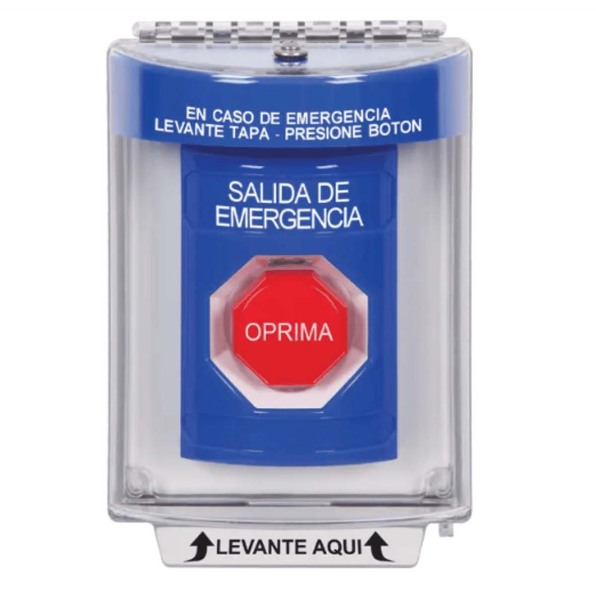 Botón Multipropósito, Salida De Emergencia, Reset Neumático, Sin Bocina , Texto En Español, Tapa De Policarbonato, 2 Relevadores forma C, Interior y Exterior