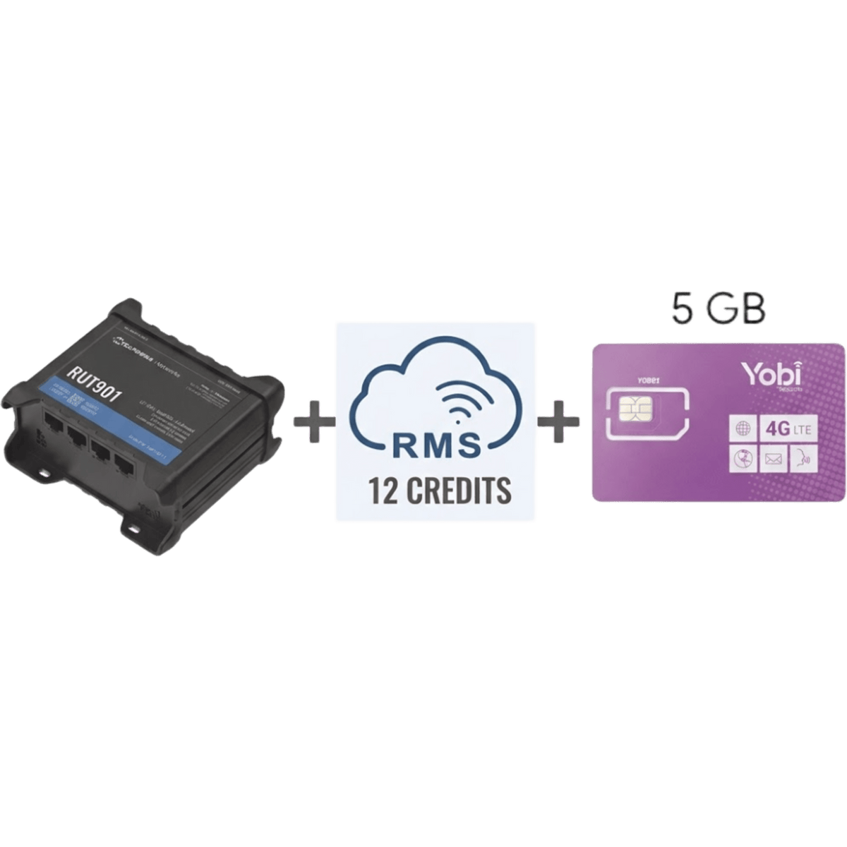 Router Teltonika LTE/4G RUT901 + 12 creditos RMS  + SIM de YOBI de 5GB por Mes durante un año de servicio (solo datos)