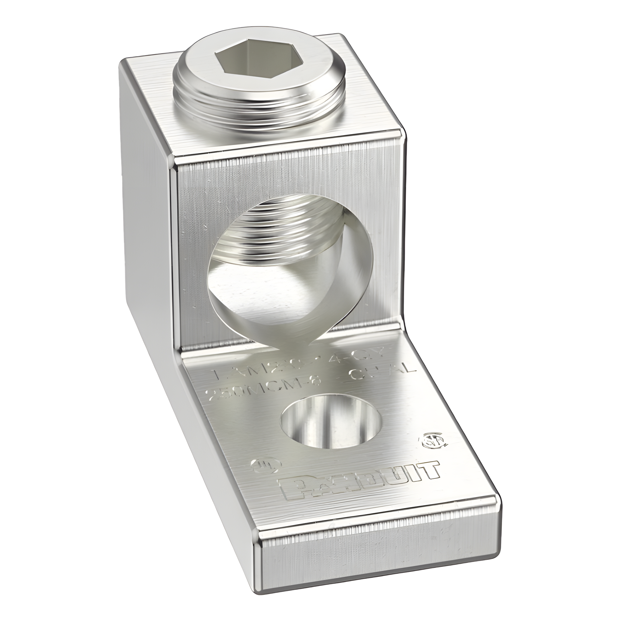 Terminal tipo Lengüeta Recta de Aluminio con Agujero 1/4", y Barril para Cable #14 - 2/0 AWG