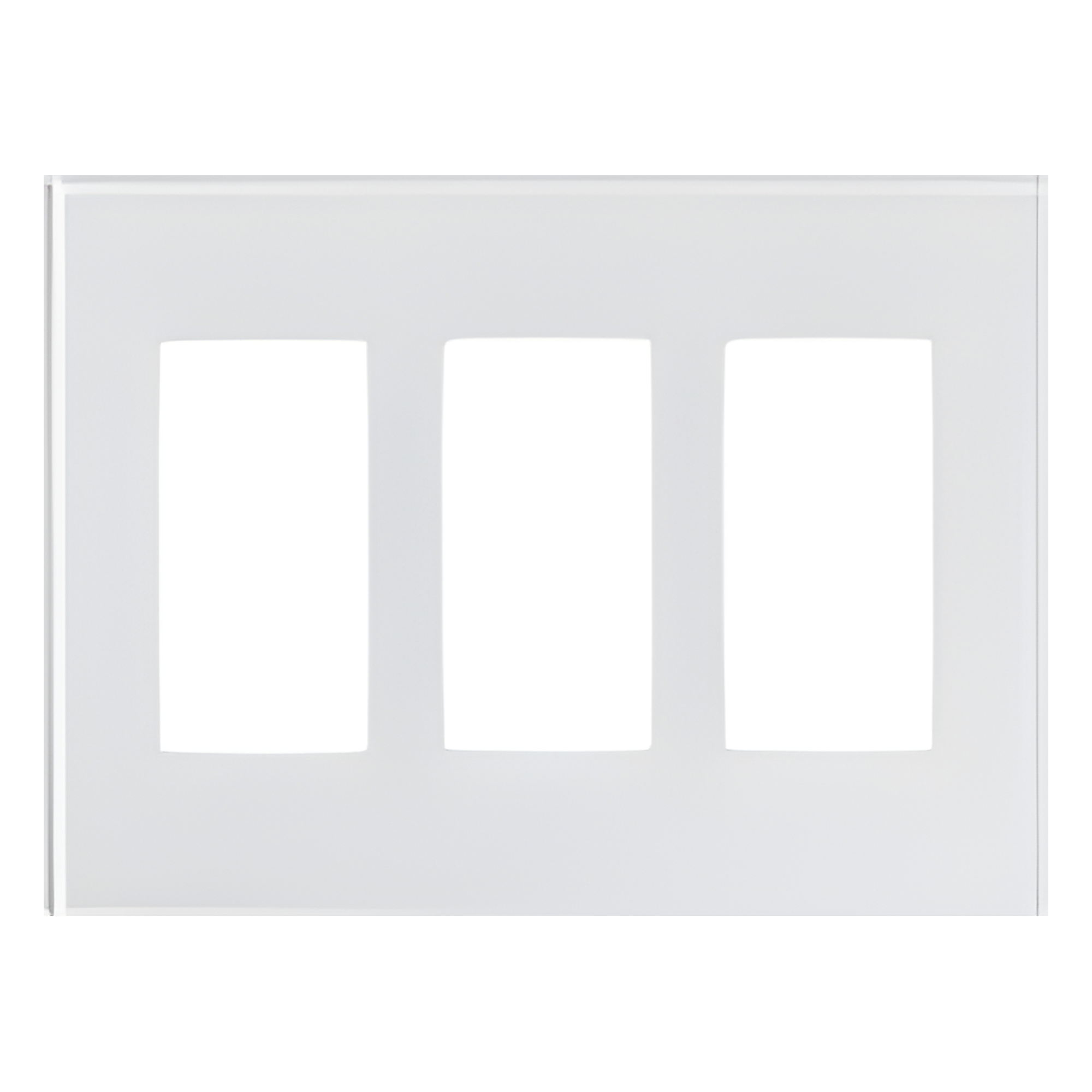 Placa frontal de cristal de 3 espacios para atenuadores, teclados y controles Pico Lutron con apertura tipo Designer, sin tornillos visibles, cristal claro con pintura blanca