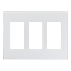 Placa frontal de cristal de 3 espacios para atenuadores, teclados y controles Pico Lutron con apertura tipo Designer, sin tornillos visibles, cristal claro con pintura blanca