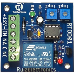 Tarjeta Temporizadora RTOD01 / Retardo 0-60 segundos / Duración 0-60 segundos / Alimentación 12VDC / Salida Relevador NA-NC-C / Indicadores LED