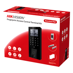 Kit Terminal Control Acceso Biométrico DS-KAS807 / Huella Digital / Códigos QR / 2.4" LCD / 5000 Huellas + 5000 Tarjetas / IP65 / Wi-Fi + PoE / Cerradura Magnética 272 kg / Botón Touchless
