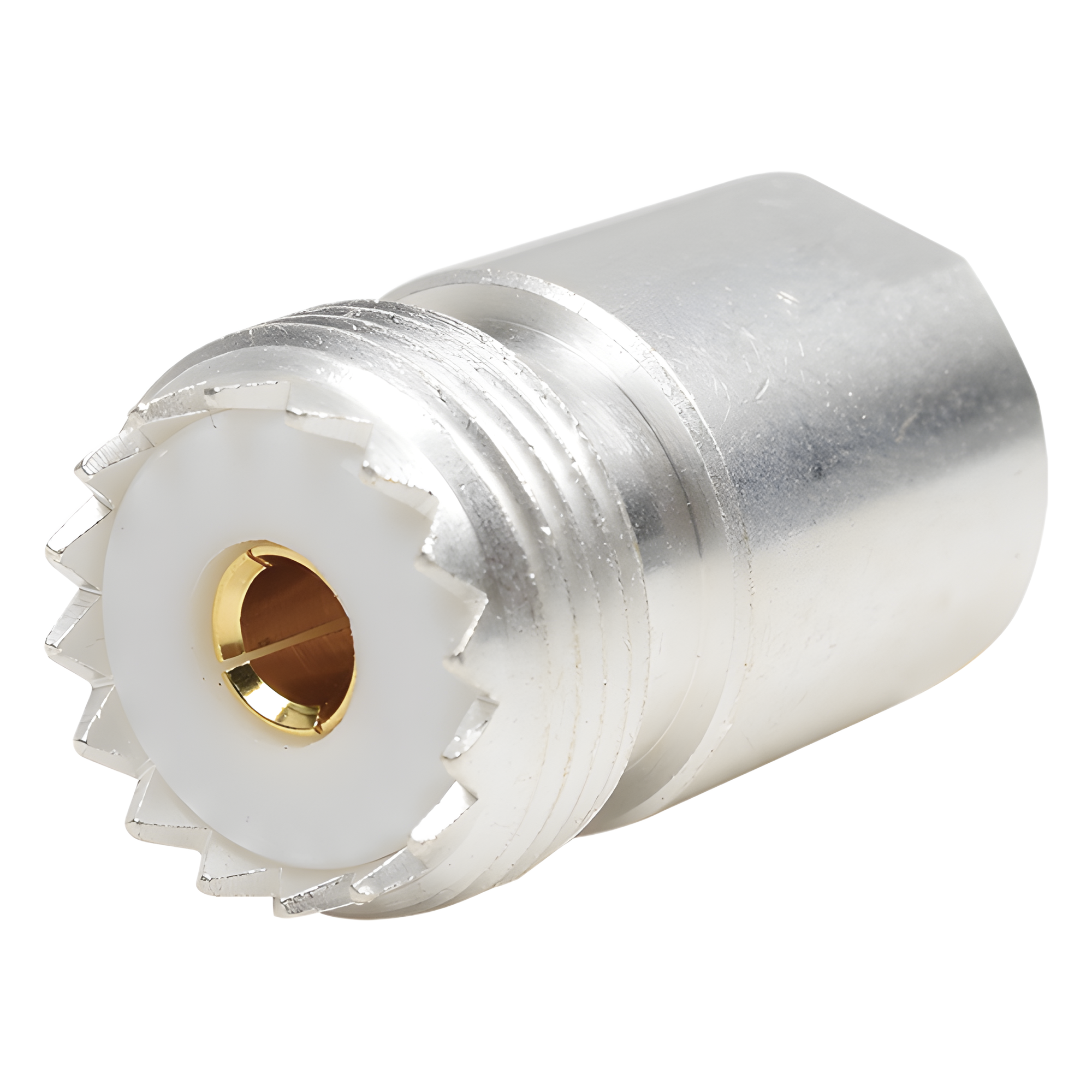 Adaptador UNIDAPT Hembra a UHF Hembra (SO-239). Plata-Oro-Teflón.