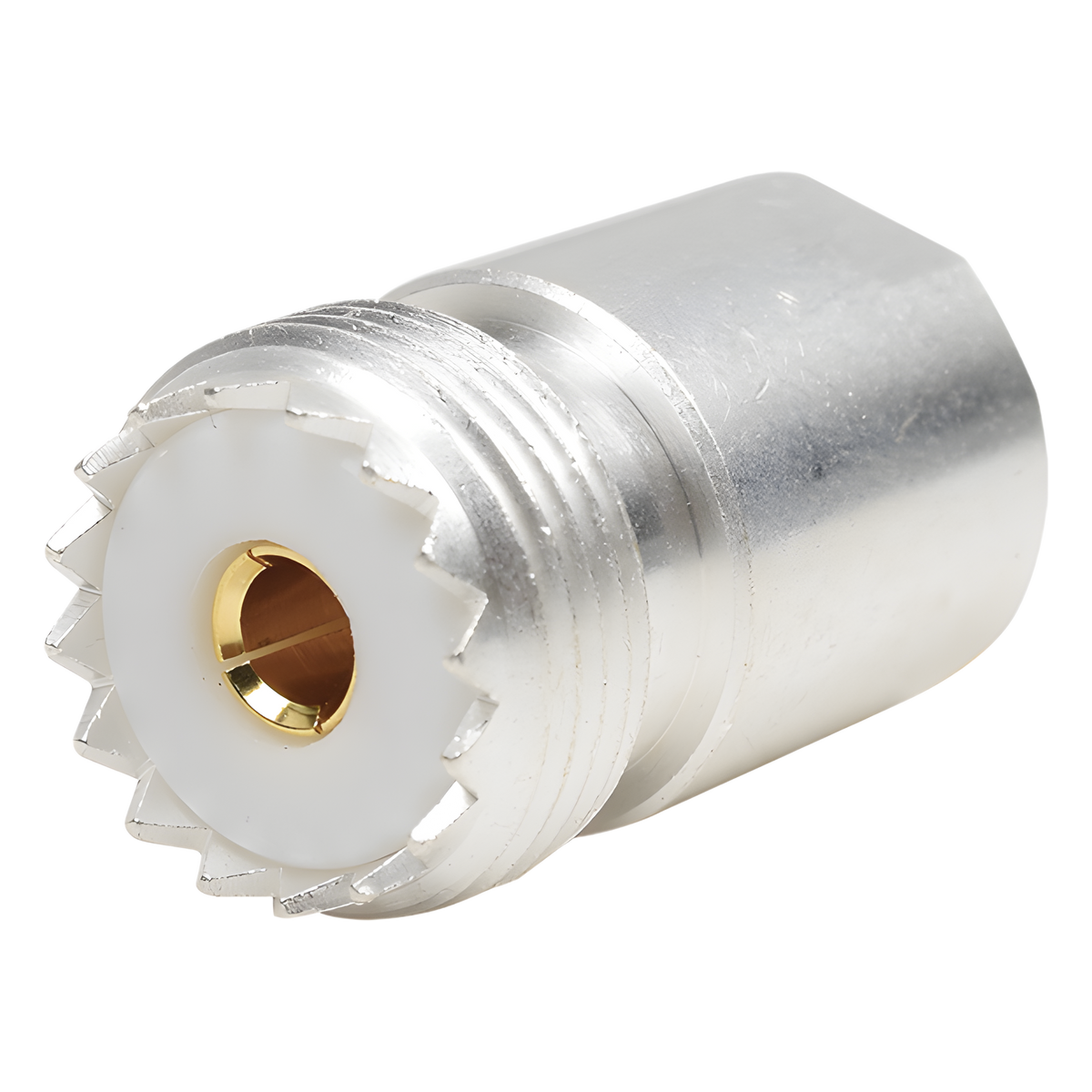 Adaptador UNIDAPT Hembra a UHF Hembra (SO-239). Plata-Oro-Teflón.