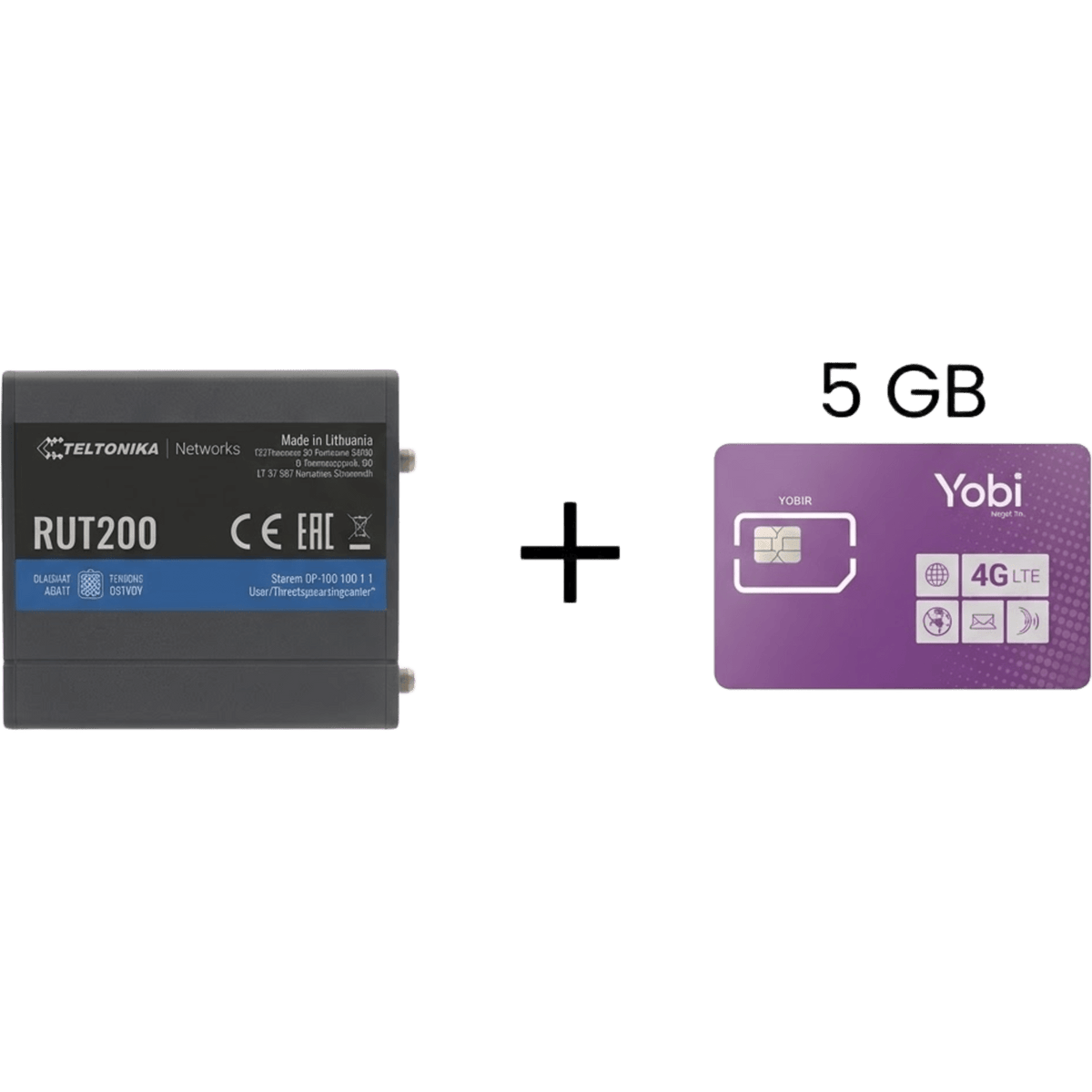 Router Teltonika LTE/4G RUT200 + SIM de YOBI de 5GB por Mes durante un año de servicio (solo datos)