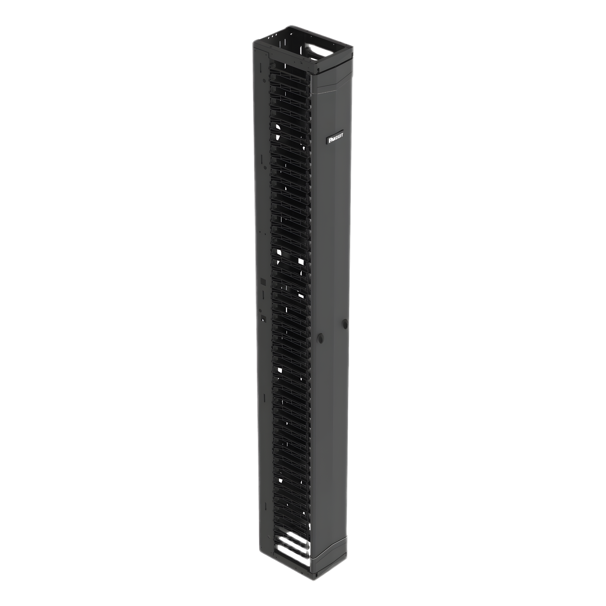 Organizador Vertical PatchRunner™, Sencillo (Solo Frontal), Para Rack Abierto de 45 Unidades, 8 in de Ancho, Color Negro