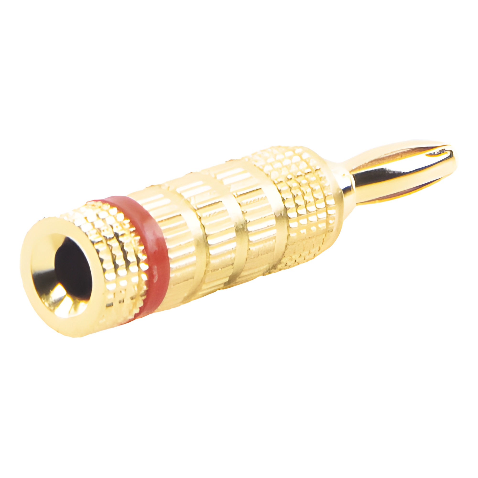 Conector Banana Tipo Tornillo para Bocinas | Instalaciones Profesionales de Audio | Chapado en Oro | Color Rojo (1 Pieza)