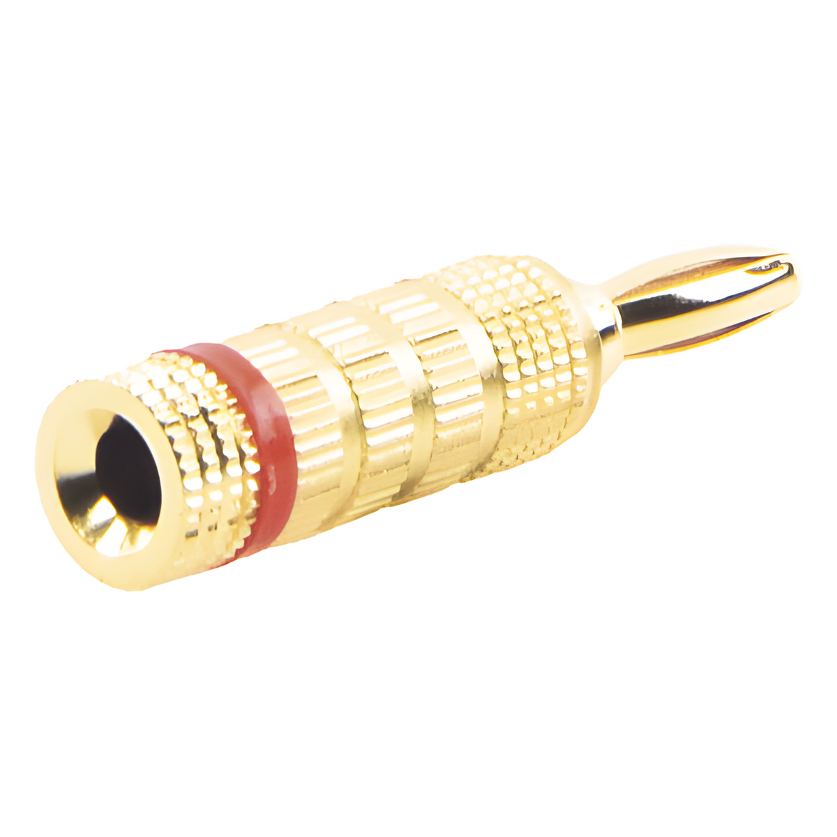Conector Banana Tipo Tornillo para Bocinas | Instalaciones Profesionales de Audio | Chapado en Oro | Color Rojo (1 Pieza)