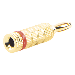 Conector Banana Tipo Tornillo para Bocinas | Instalaciones Profesionales de Audio | Chapado en Oro | Color Rojo (1 Pieza)