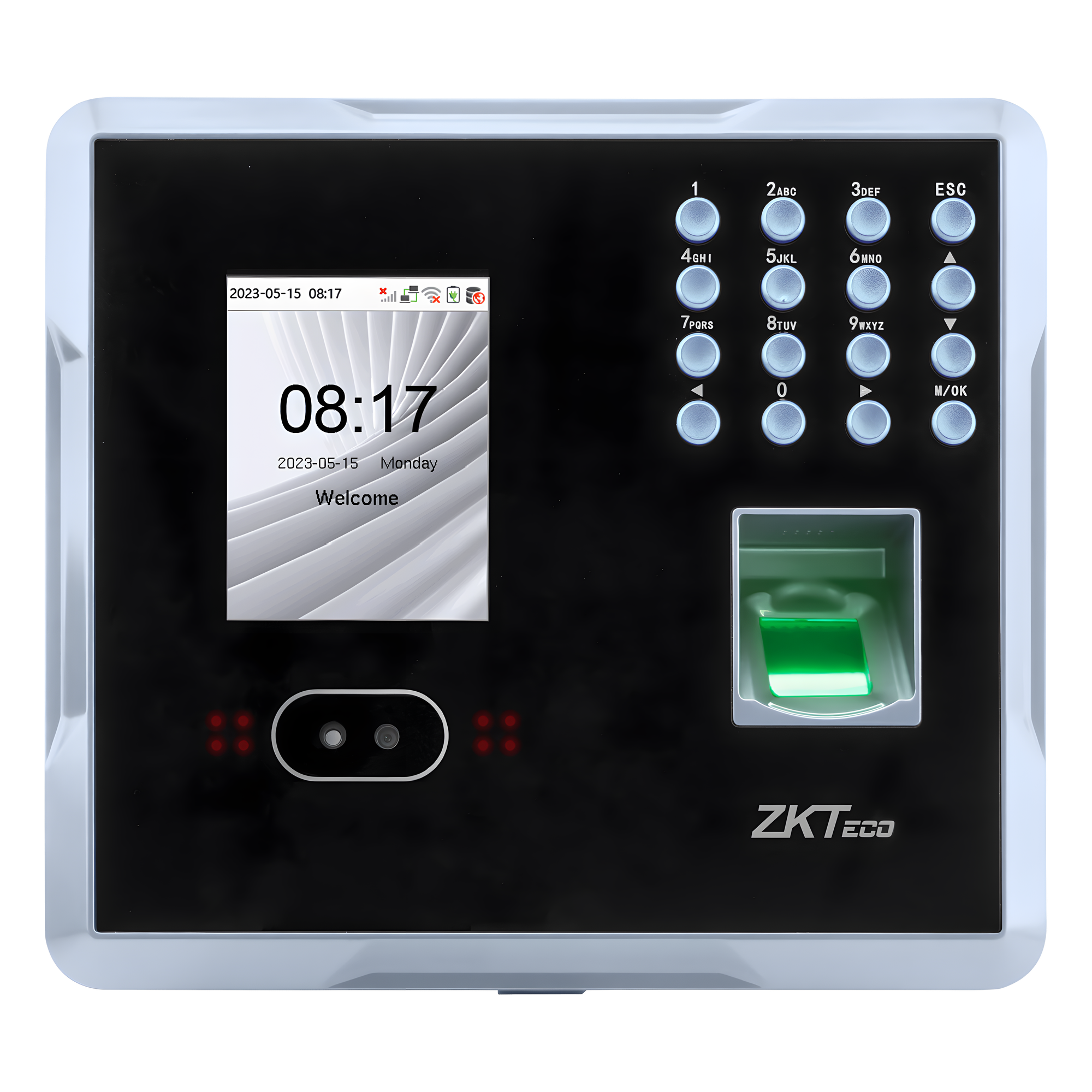 Terminal Multi-Biométrica de Asistencia y Control de Acceso / Reconocimiento Facial, Huella y Tarjeta / 2,000 Usuarios / 1,500 Rostros / 2,000 Huellas / 100,000 Eventos / TCP/IP Wi-Fi USB / ADMS / Pantalla 2.8" TFT