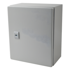 Gabinete de Acero IP66 Uso en Intemperie (250 x 300 x 150 mm) con Placa Trasera Interior Metálica y Compuerta Inferior Atornillable (Incluye Chapa y Llave T).