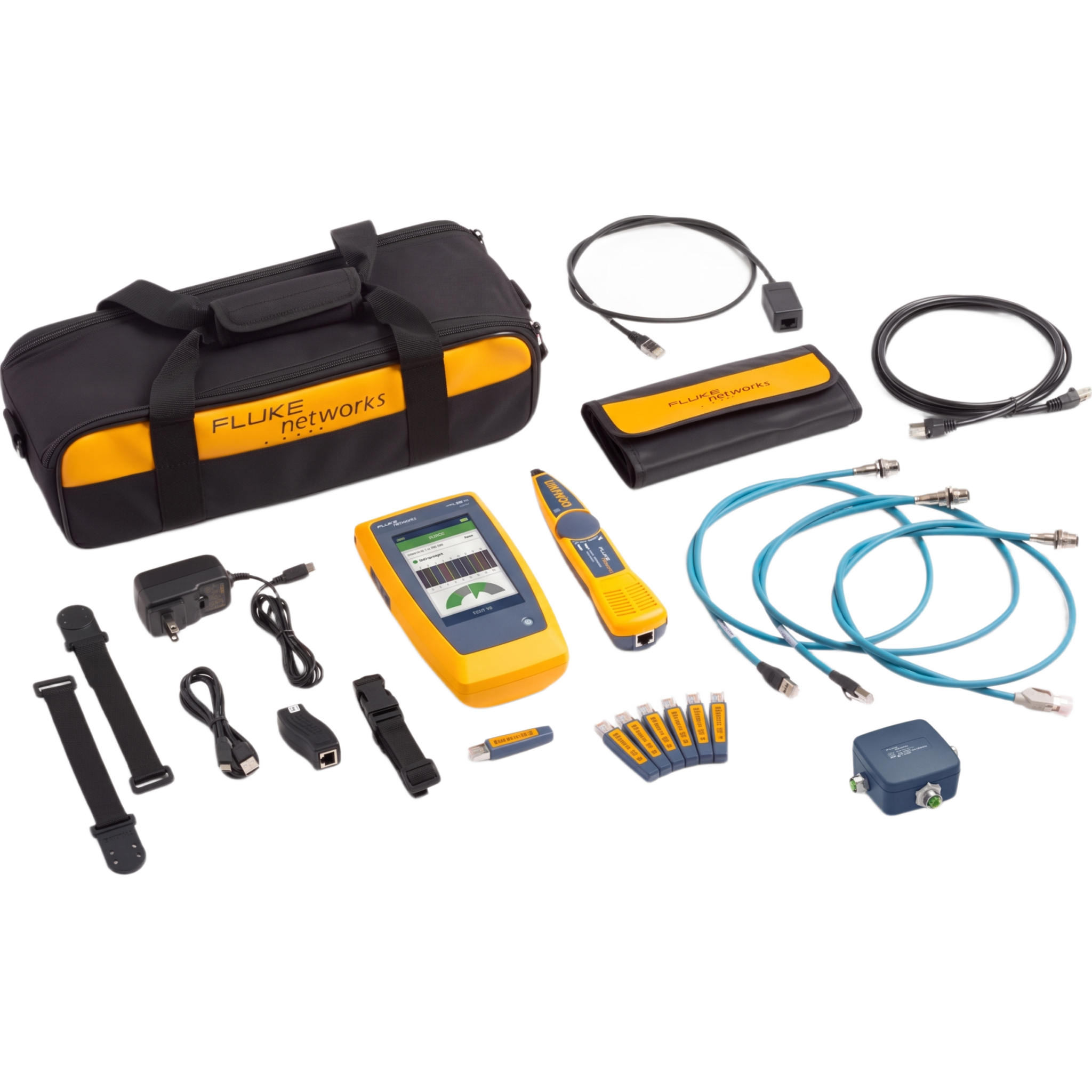 Kit de Comprobador de Cableado, Red y Wi-Fi Ethernet Industrial LinkIQ Duo / Rendimiento hasta 10 Gb/s / Análisis Wi-Fi 6E / Adaptadores M12X M12D M8D / Sonda IntelliTone Pro 200 / PoE Clase 8 90 W / Diagnóstico de Switch y Ping / Gesti&