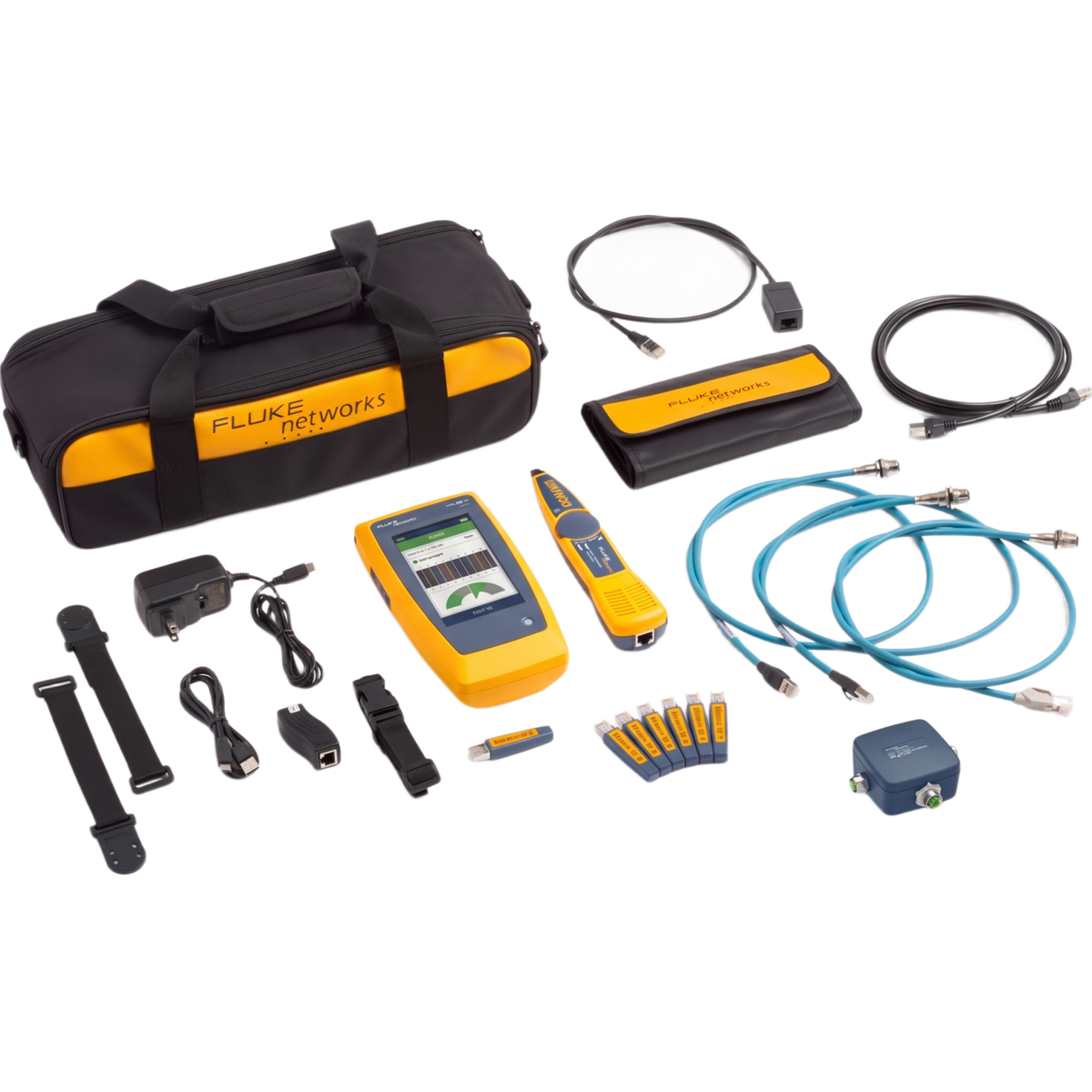 Kit de Comprobador de Cableado, Red y Wi-Fi Ethernet Industrial LinkIQ Duo / Rendimiento hasta 10 Gb/s / Análisis Wi-Fi 6E / Adaptadores M12X M12D M8D / Sonda IntelliTone Pro 200 / PoE Clase 8 90 W / Diagnóstico de Switch y Ping / Gesti&