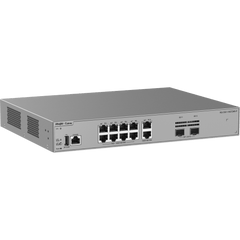 Switch Capa 3 / 10 Puertos Gigabit PoE+ / 2 Puertos SFP 2.5GE / Capacidad de Conmutación 30 Gbps / PoE Budget 125 W / Diseño sin Ventilador / Protección contra Sobretensiones 10 kV / VSU / OSPF / RIP / Línea Cybrey