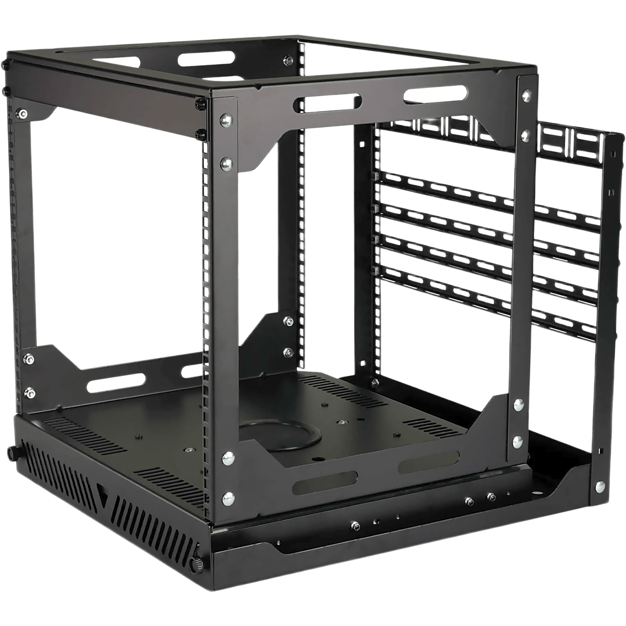 Rack Abierto Deslizante y Giratorio / 12U / Rotación 360° / Carga 68 kg (150 lbs) / Norma EIA/ECA-310-E / Gestión de Cables