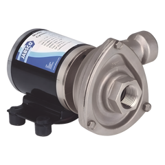 Bomba centrifuga Cyclone de baja presión a 12 Vcd, caudal de hasta 29 GPM, presión máxima de 8.7 psi, en acero inoxidable.