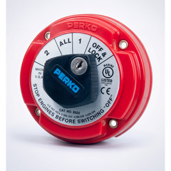 Switch Selector de Batería Marina PERKO 8502 con Llave / 250A Continuos 360A Intermitentes / 6-32 VCC / Selector 1-2-Both-Off / Bloqueo con Llave / Encendido Protegido