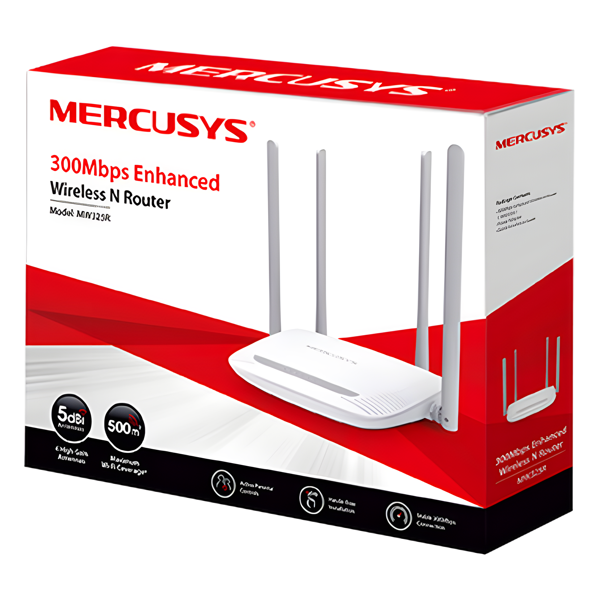 Router Inalámbrico N Mejorado / 2.4 GHz de 300 Mbps / 1 Puerto WAN 10/100 Mbps / 3 Puertos LAN 10/100 Mbps / 4 Antenas de 5 dBi