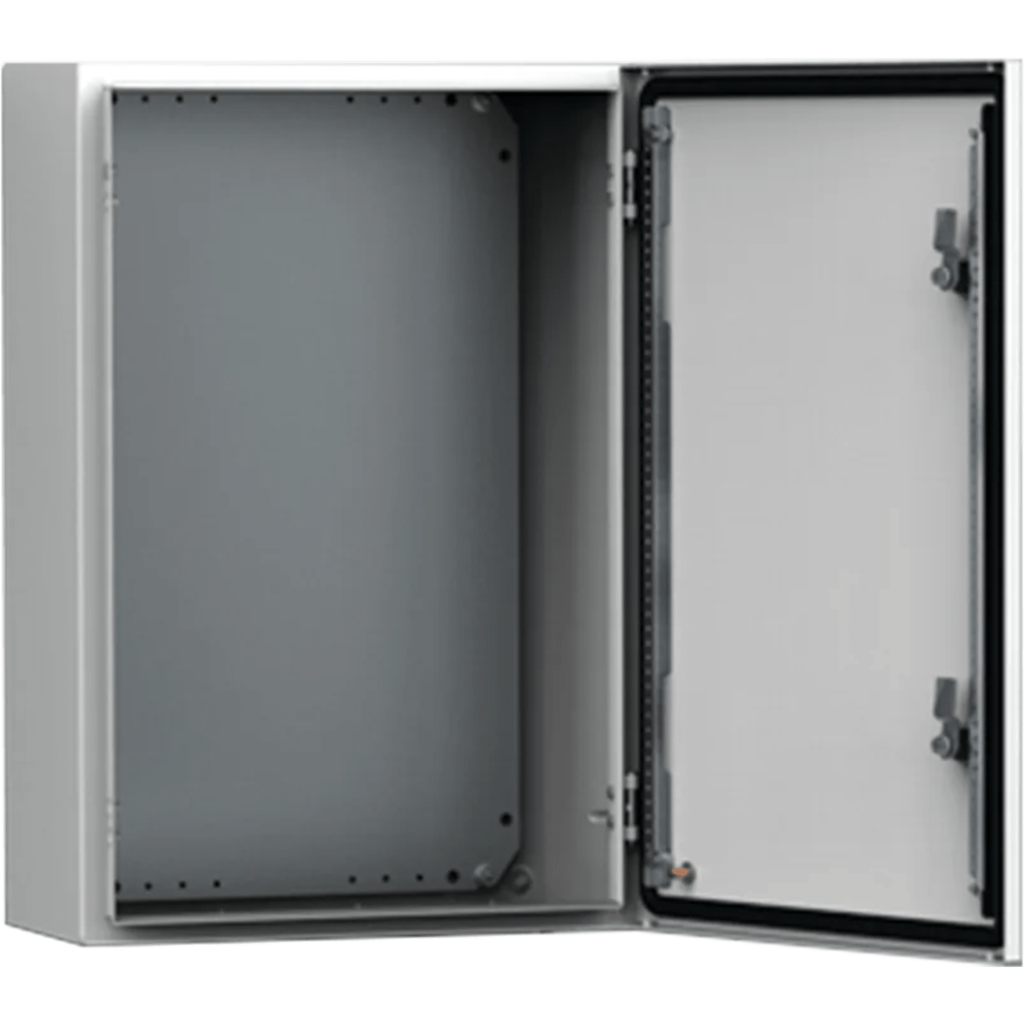 Gabinete Mural MAS 500 x 500 x 210 mm (19.7 x 19.7 x 8.3 in) / IP66 / NEMA 4/12/13 / IK10 / Acero Dulce 1.5 mm / Platina de Montaje Incluida / Color Gris Claro RAL 7035
