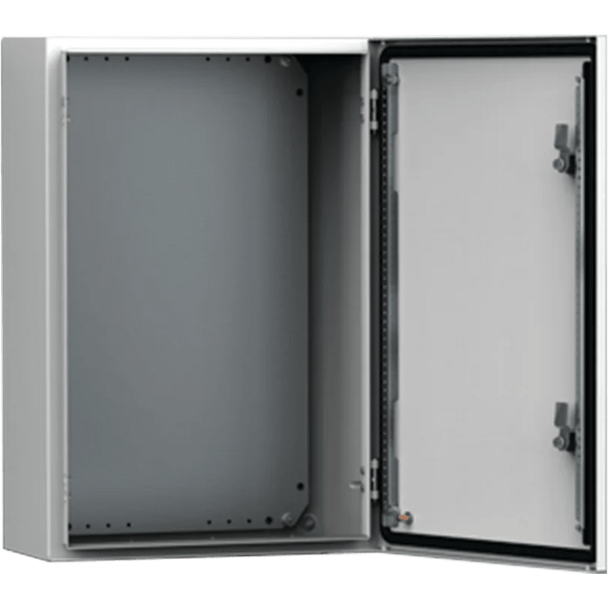 Gabinete Mural MAS 500 x 500 x 210 mm (19.7 x 19.7 x 8.3 in) / IP66 / NEMA 4/12/13 / IK10 / Acero Dulce 1.5 mm / Platina de Montaje Incluida / Color Gris Claro RAL 7035