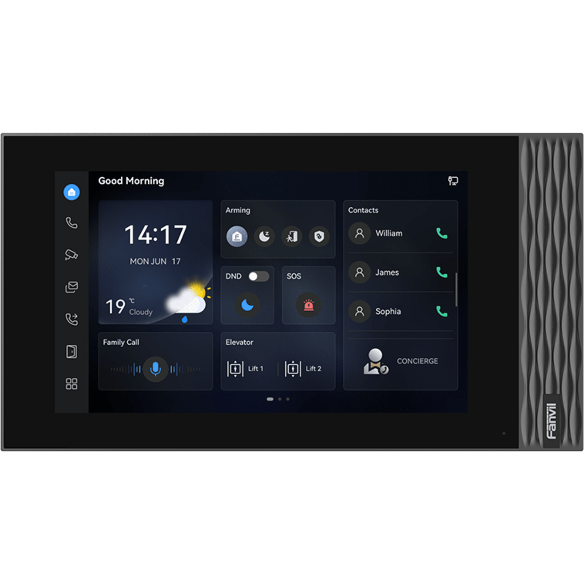 Estación Interior SIP Fanvil i554W / Pantalla Táctil 7" 1024×600 / Wi-Fi 6 / Video 1080p H.265 / 8 Entradas de Alarma / PoE / RS-485