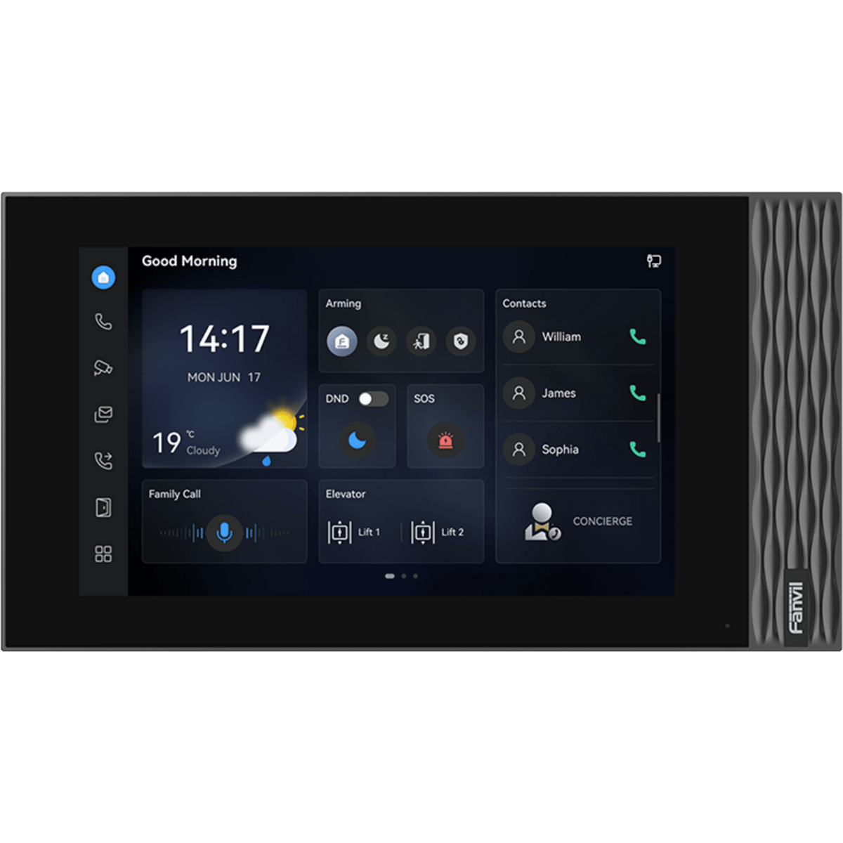 Estación Interior SIP Fanvil i554W / Pantalla Táctil 7" 1024×600 / Wi-Fi 6 / Video 1080p H.265 / 8 Entradas de Alarma / PoE / RS-485