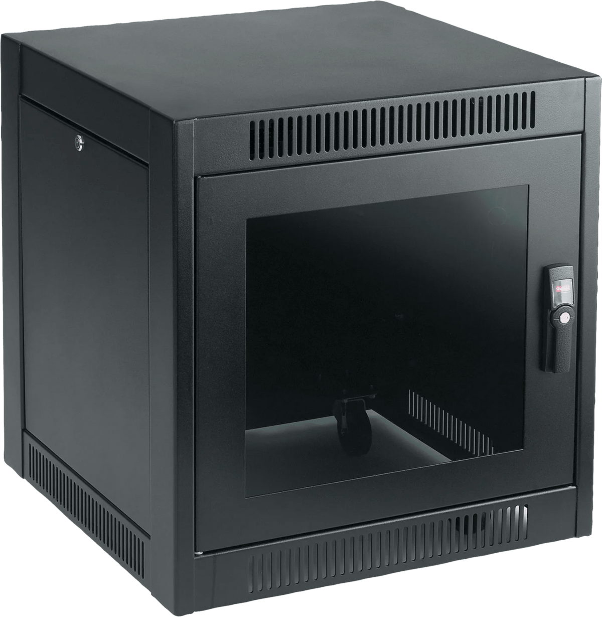 Gabinete SOHO para Oficinas Pequeñas y Home Office, 700 x 600 x 900 mm, Acero Negro, 11U, Ruedas, Sistema de Enfriamiento Pasivo, Puertas con Cerradura, Paneles Laterales Extraíbles